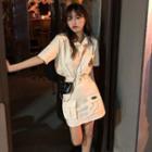 Set: Short-sleeve Shirt + Flap-pocket Mini A-line Skirt