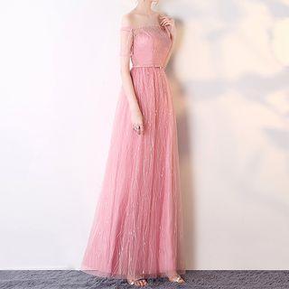 Plain Off Shoulder Bridesmaid Dress
