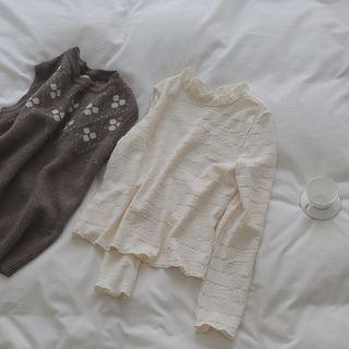 Plain Lace Ruffle Top Almond - One Size