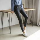 Elastic-waist Washed Slim-fit Jeans