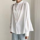 Stand Collar Long Sleeve Blouse White - One Size