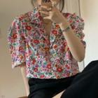 Floral Print Elbow-sleeve Shirt / Straight-cut Pants