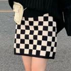 Plaid Mini Skirt Black & Almond - One Size