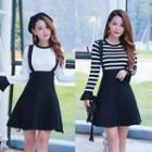 Mock Two-piece Long-sleeve A-line Knit Dress