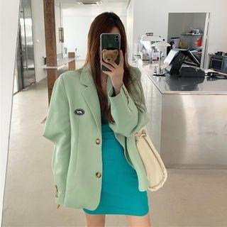 Plain Buttoned Coat / Spaghetti Strap Mini Bodycon Dress