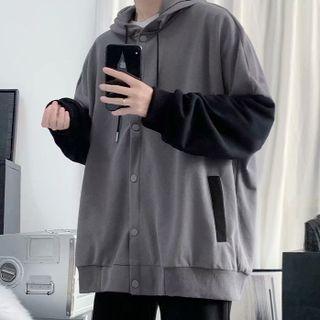 Hooded Long-sleeve Color Block Jacket