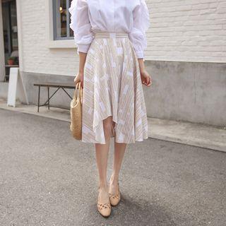 Pattern Asymmetric-hem Flare Skirt