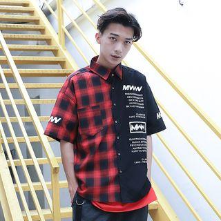Plaid Panel Short-sleeve Shirt