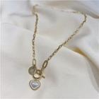 Faux Pearl Heart Chain Necklace Gold & White - One Size