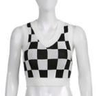 Checkerboard Pattern Knit Crop Tank Top