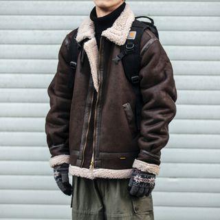 Fleece-lined Faux Suede Zip-up Jacket