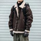 Fleece-lined Faux Suede Zip-up Jacket