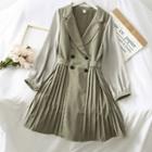 Double-breasted Ribbon-back Pleated Mini Dress