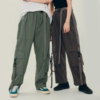 Couple Tie-accent Straight-cut Pants