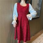 Glittered Color-block Long-sleeve Dress