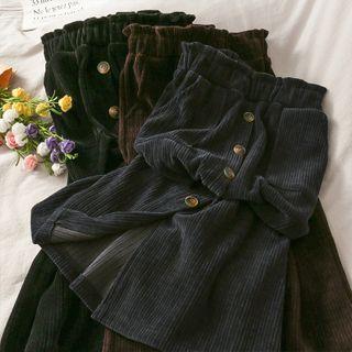 Paperbag High-waist Corduroy Midi Skirt