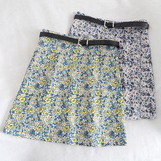 Belted Floral Print Mini Skirt