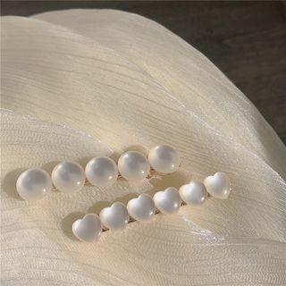 Set Of 2: Cat Eye Stone Hair Clip 2 Pcs - White - One Size