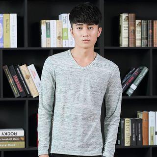 Melange V-neck Long-sleeve T-shirt