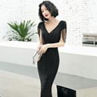V-neck Sequined Mermaid Evening Gown