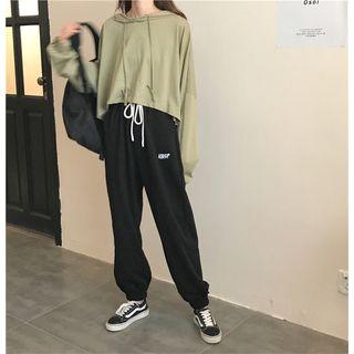 Plain Loose-fit Hooded Pullover / Lettering Loose-fit Pants