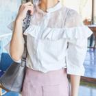 Lace-yoke Ruffle-trim Cotton Blouse