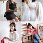 Set: Tie-neck See-through Blouse + Camisole Top