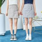 Button-side Plaid Miniskirt