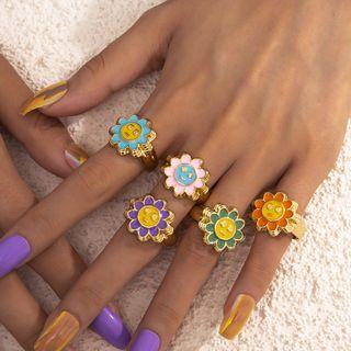 Smiley Flower Alloy Open Ring
