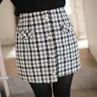 Faux-pearl Houndstooth Wrap Miniskirt