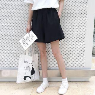 High Waist Wide-leg Shorts Black - One Size