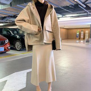 Hooded Snap Button Jacket As Shown In Figure - One Size