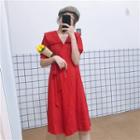 Short-sleeve Midi Wrap Dress Red - One Size