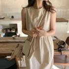 Sleeveless Plain Midi A-line Dress Almond - One Size