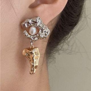 Freshwater Pearl Alloy Dangle Earring 1 Pair - Gold & Silver - One Size