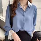 Long-sleeve Lace Trim Chiffon Shirt