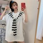 Mock Two Piece Striped Lace-up T-shirt