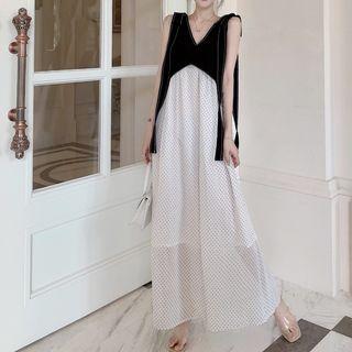 V-neck Dot Panel Dress As Shown In Figure - One Size