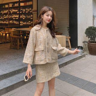 Round-neck Single-breasted Blazer / Skirt