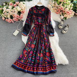 Long Sleeve Print Maxi Dress