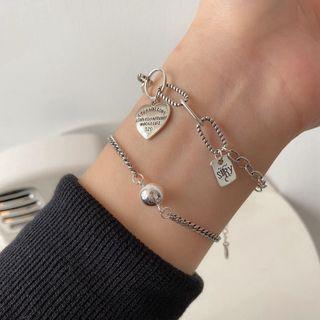 Heart / Bead Sterling Silver Bracelet