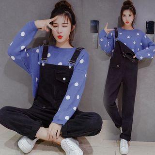 Set: Dotted Sweater + Denim Dungarees