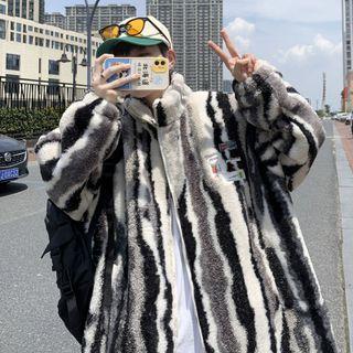Pattern Faux Fur Zip Jacket