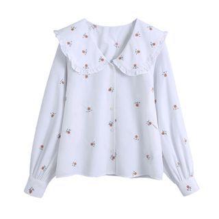 Collared Floral Embroidered Blouse