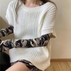 Patterned Long-sleeve Sheath Dress / Long-sleeve Top / Knit Vest