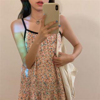 Spaghetti Strap Floral A-line Dress / Plain Cardigan