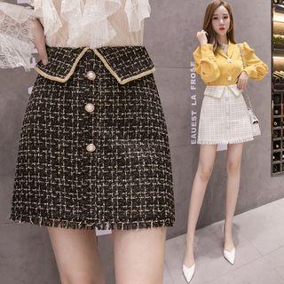 Faux Pearl A-line Mini Tweed Skirt