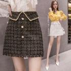 Faux Pearl A-line Mini Tweed Skirt