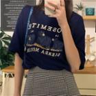 Short-sleeve Bear Embroidered T-shirt As Shown In Figure - One Size