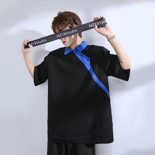 Elbow-sleeve Asymmetrical Polo Shirt